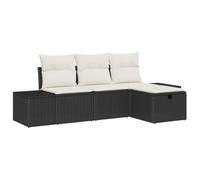 NKOPPFG Set di 4 divani in polyrattan con cuscini | Design modulare, bracciolo, poggiapiedi, telaio in acciaio, rivestimenti sfoderabili