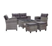 NKOPPFG Set di 6 divani da giardino con cuscini in polyrattan grigio scuro | Telaio in acciaio verniciato a polvere, federe rimovibili in poliestere, combinabili singolarmente o come divano