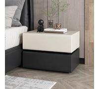 NKSTRWR Comodino Con Luce LED Con Sensore, In Legno Massello,Moderno Comodino Intelligente Con 2 Cassetti, Luce Dimmerabile A 3 Colori(Black+wh ite,60cm/23.6in)