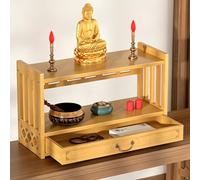 NKSTRWR Tavolino Buddista A 3 Livelli Per Preghiera E Meditazione-Tavolino Da Pavimento Per Puja Con Cassetto-Altare Personale Per Gli Antenati Per L'incenso(Yellow-2,52cm/20.5in)