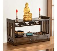 NKSTRWR Tavolino Buddista A 3 Livelli Per Preghiera E Meditazione-Tavolino Da Pavimento Per Puja Con Cassetto-Altare Personale Per Gli Antenati Per L'incenso(Brown-2,42cm/16.5in)