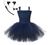 Nlaayong Costume tutù da gatto nero per bambina, top con stampa di gatto nero, fascia per capelli, tutù con coda