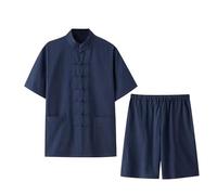 Nlaayong Tuta Estiva Uomo,Cotone Lino Tai Chi Set per Uomo - 2 Pezzi Cinese Tradizionale Tang Suit Arti Marziali Abbigliamento Camicias + Pantaloncini