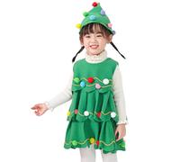 Nlaayong Vestito Bambina Albero di Natale Manica Lunga Ragazze Albero di Natale Costume, Accessori Abbigliamento,Cappello e Vestito dell'albero di Natales,Spettacolo di Cosplay Dress Up