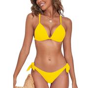 NLAND Costume da Bagno Donna Due Pezzi Triangolo Brasiliana Bikini Set Vita Bassa Perizoma Regolabile Push Up Beachwear Swimsuit,Gelb S