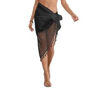 NLAND Pareo Donna Mare Gonna da Spiaggia Chiffon Wrap Pareo Spiaggia Scialle Bagno per Donna Bikini Cover Up Hollow out Tassle Copricostume,Nero Taglia Unica