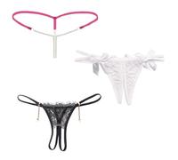 NLAND Perizoma Spago Lingerie da Donna G-String in 3 Pezzi Trasparente Tanga con Perline Mutandine Fascino per Donne Lingerie Elastico Perizoma Thong,E