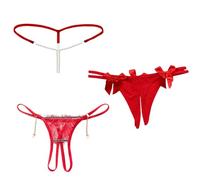 NLAND Perizoma Spago Lingerie da Donna G-String in 3 Pezzi Trasparente Tanga con Perline Mutandine Fascino per Donne Lingerie Elastico Perizoma Thong,B