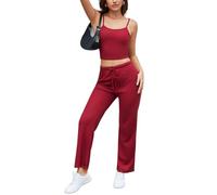 NLAND Tuta Sportiva da Donna Elegante Casual Completo Estiva Due Pezzi Canotta Senza Maniche e Pantaloni Lunghi con Coulisse Comodo Pigiama Set per Casa Yoga Fitness(Bordeaux,L)
