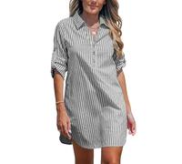 NLAND Vestito Casual da Donna a Camicia Lunga Dress Miniabito a Righe con Scollo a V Estivi Moda,Nero XL