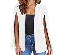 NLAVW Blazer a Mantella da Donna con Maniche spaccate, Aperto sul Davanti, Solido, Elegante, Giacca da Lavoro, Abbigliamento da Lavoro, Ufficio Professionale,Bianca,S