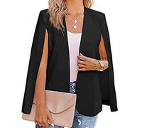 NLAVW Blazer a Mantella da Donna con Maniche spaccate, Aperto sul Davanti, Solido, Elegante, Giacca da Lavoro, Abbigliamento da Lavoro, Ufficio Professionale,Nero,S
