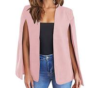NLAVW Blazer a Mantella da Donna con Maniche spaccate, Aperto sul Davanti, Solido, Elegante, Giacca da Lavoro, Abbigliamento da Lavoro, Ufficio Professionale,Rosa,L