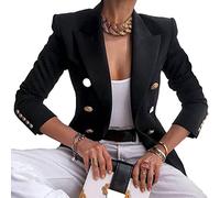 NLAVW Giacca Blazer da Donna Abito Manica Lunga Bavero Giacca Doppiopetto Elegante Cardigan retrò Taglie Forti,Nero,XL