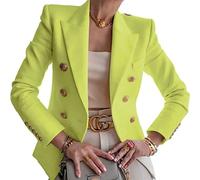 NLAVW Giacca Blazer da Donna Abito Manica Lunga Bavero Giacca Doppiopetto Elegante Cardigan retrò Taglie Forti,Verde,3XL