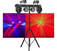 NLIGHTING® Impianto luci professionale LED con Vortex Bar, 2 laser, 2 mini Cob, 2 Par LED, 2 Mini Spot, 2 Party Flower e stativo regolabile - Set completo DJ VJ di Illuminazione per eventi e palco