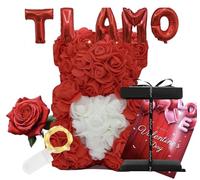 NLIGHTING® Orso di Rose Orsetto con Rose Rosse Regalo Love Box Cioccolatini Fidanzata Mamma Moglie Lovebox per Lei Peluche Orsacchiotto di Rose Classico Senza LUCI LED