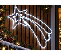 NLIGHTING Stella Cometa Luminosa di Natale da Esterno 76 x 35 cm, 480 LED | Bianco Caldo Doppia Stella in Tubo Neon, IP44, da Appendere, Decorazione Natalizia per Balcone, Finestra e Giardino