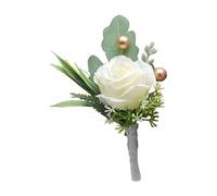 Nlinlin 1 fiore all'occhiello per uomo, per matrimonio, sposo, testimone dello sposo, rosa bianca artificiale, con spilli, per matrimoni, anniversari, feste, balli, decorazioni per la casa