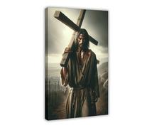 NLKQHTF Poster su tela con Gesù Cristo che porta la croce, decorazione artistica da parete per soggiorno e camera da letto, 30 x 45 cm