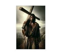 NLKQHTF Poster su tela con Gesù Cristo che porta la croce, decorazione per camera da letto, ufficio, camera da letto, regalo, 40 x 60 cm