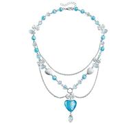 NLMSKI Strati Blu Bianco Cuore Perline Vetro Charm Multi Strand Catena Del Pendente Della Collana Per Le Donne Per Adolescenti Dichiarazione Y2K Carino Boho Regolabile Colore Argento, Normal, Lega di