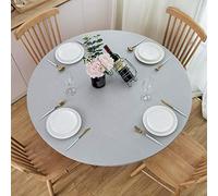 NLMUVW Tovaglia rotonda in vinile con bordo elastico, 100% impermeabile, a prova di olio, in PVC, facile da pulire, per interni ed esterni, colore grigio chiaro, 114,3-142,2 cm