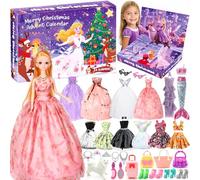 NLMWTI Calendario dell'Avvento 2025 per Bambine da 4 5 6 Anni, 24 Sorprese Natalizie con Una Micro Bambola e 12 Vestiti e Accessori, Regali Natale per Bambini in Confezione