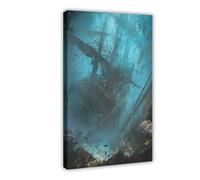 NLOVRY Poster su tela con bandiera nera di Assassin's Creed, la nave affondata, decorazione artistica da parete per soggiorno e camera da letto, 50 x 75 cm