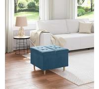 NLQMSU Pouf portaoggetti con cuscino blu, 60 x 60 x 45 cm, in velluto | Ottomano imbottito, vano nascosto, gambe in legno, uso interno, facile manutenzione