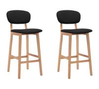 NLQMSU Sgabelli da bar Set di 2 pezzi, tessuto nero, gambe in legno di | Comfort imbottito, seduta e schienale, poggiapiedi integrato, stile moderno, uso versatile
