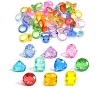 NLR FUN Anelli in acrilico di plastica, anelli con diamanti in colori assortiti, per i preferiti della festa, premio di carnevale, sacchetto di dolcetti, compleanno per ragazze e ragazzi, talla única