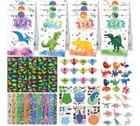 NlsqEU Dino Party pensierino compleanno per bambini, sacchetti regalo dinosauro, tatuaggi, nastro a scatto, trottola, adesivi fai da te, modello giocattolo, portachiavi
