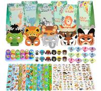 NlsqEU Gadget Giungla, Set di Pensierini Per Feste con Animali, Giungla Sacchetti Regalo,Braccialetti Slap,Adesivi,Trottola,Ring,Timbri,Maschera,Festa Compleanno Regalo Bambina