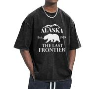 NLWQEKV Alaska EST 1959 The Last Frontier T-Shirt Vintage Oversize da Uomo Unisex con Grafica, Maniche Corte, Girocollo in Cotone, Streetwear