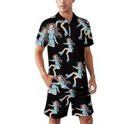 NLWQEKV Bellissimo set da ginnastica per pattinatori artistici, composto da polo a maniche corte e pantaloncini, ideale per l'estate e per un look casual.