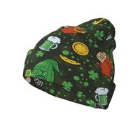 NLWQEKV Berretto Unisex con Quadrifoglio Verde Portafortuna per Uomo e Donna, Ideale per la Festa di San Patrizio. Cappello Lavorato a Maglia, Berretto Invernale.