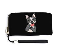 NLWQEKV Bulldog con dito medio Portafoglio in pelle unisex Pochette di grande capacità Tasca per telefono Porta carte di credito con cinturino da polso