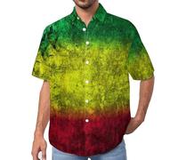 NLWQEKV Camicie a Maniche Corte da Uomo con Bandiera Rasta Rossa Gialla Verde con Camicetta con Bottoni tascabili Top da Spiaggia Estivi