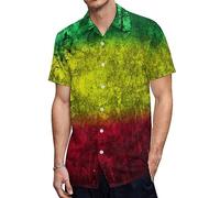NLWQEKV Camicie con Bandiera Rasta Rossa Gialla Verde da Uomo Camicetta Hawaiana Casual a Maniche Corte con Bottoni grafici