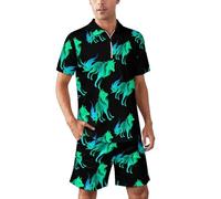 NLWQEKV Completo estivo da uomo composto da polo e pantaloncini con silhouette di lupo, 2 pezzi.
