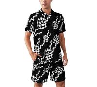 NLWQEKV Completo sportivo da uomo a quadri bianchi e neri con simbolo della pace, composto da polo a maniche corte e pantaloncini, ideale per l'estate e per momenti di relax.