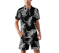 NLWQEKV Completo sportivo da uomo con e farfalle, composto da polo a maniche corte e pantaloncini, ideale per l'estate e per un look casual.