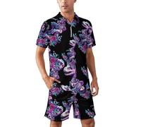 NLWQEKV Completo sportivo da uomo con scheletro di dinosauro, composto da polo a maniche corte e pantaloncini, ideale per l'estate e per un look casual.