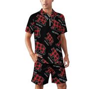 NLWQEKV Completo sportivo da uomo rosso e nero con orsetto natalizio, composto da polo a maniche corte e pantaloncini, ideale per l'estate e per un look casual.