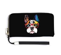 NLWQEKV Fantastico portafoglio in pelle unisex per cani Bulldog francese, pochette di grande capacità, tasca per telefono, porta carte di credito con cinturino da polso