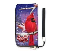 NLWQEKV L' cardinale rosso si siede sui rami innevati Portafoglio da polso Porta carte di credito lungo in pelle Borsa pochette sottile da donna