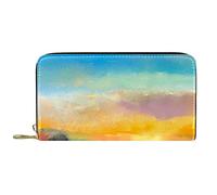 NLWQEKV Pittura a olio Fiori Dente di leone Fiordaliso Margherita Portafoglio Borsa lunga in pelle con cerniera in pelle