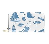 NLWQEKV Portafogli per donna e uomo, borsa porta carte, nave faro con motivo marino, borsa grande per il cambio in pelle PU