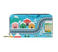 NLWQEKV Portafogli per donna e uomo, borsa porta carte, tappetino da gioco ferroviario del treno dei cartoni animati, borsa grande per il cambio in pelle PU